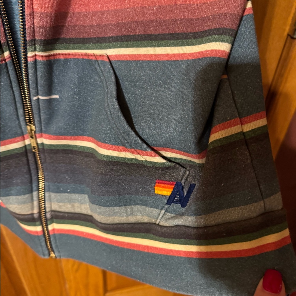 Aviator Nation Multicolor Striped Hoodie with Lightning Bolt - Picture 3 of 4